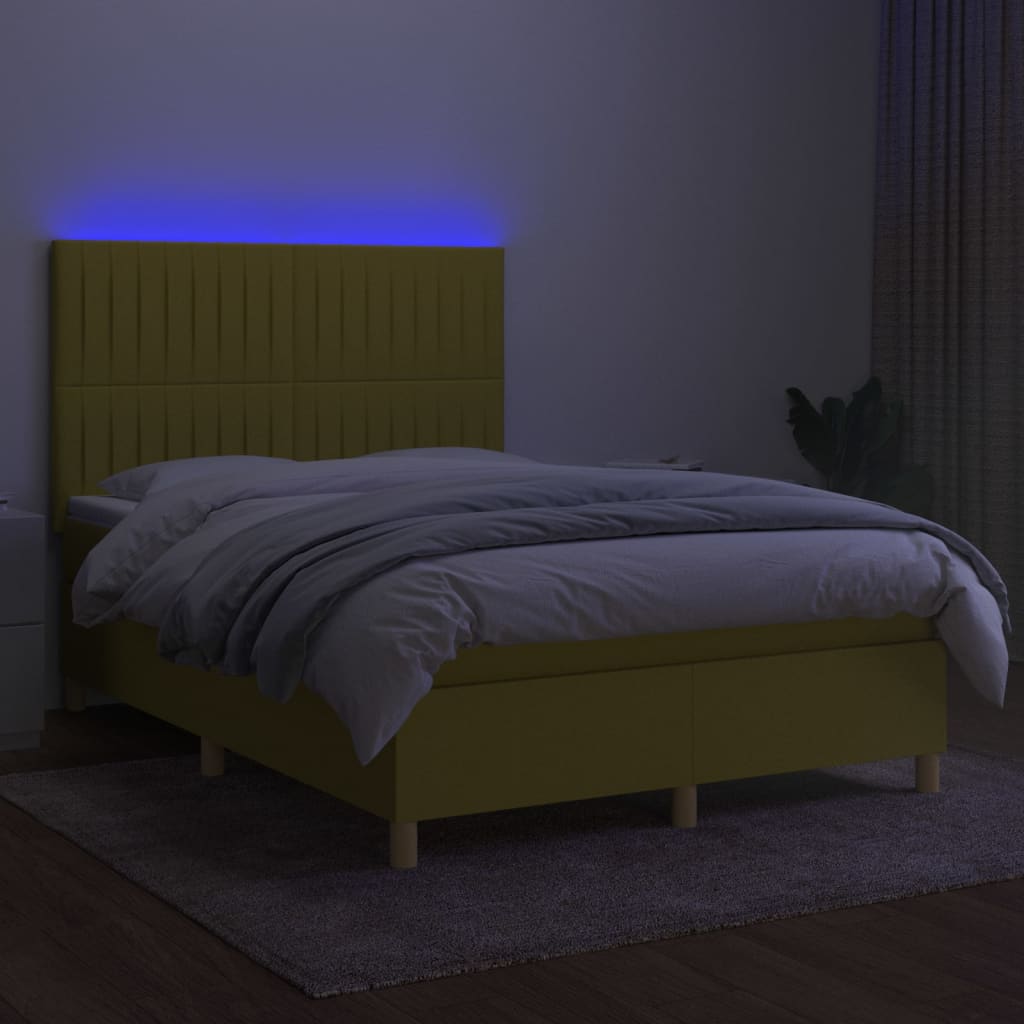 Κρεβάτι Boxspring με Στρώμα & LED Πράσινο 140x190 εκ Υφασμάτινο