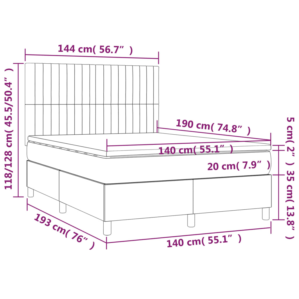 Κρεβάτι Boxspring με Στρώμα & LED Πράσινο 140x190 εκ Υφασμάτινο