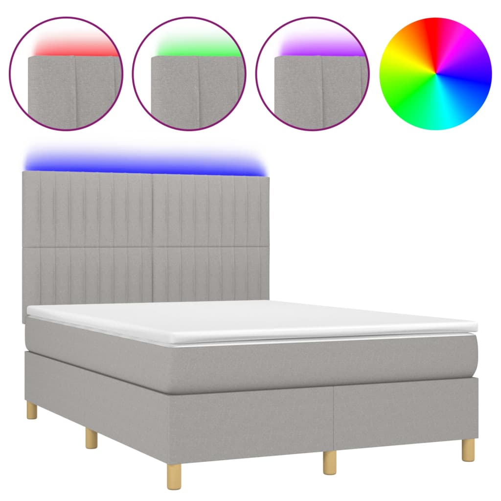 Κρεβάτι Boxspring με Στρώμα & LED Αν.Γκρι 140x200εκ. Υφασμάτινο