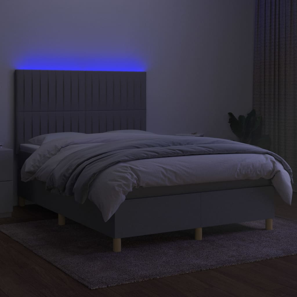 Κρεβάτι Boxspring με Στρώμα & LED Αν.Γκρι 140x200εκ. Υφασμάτινο