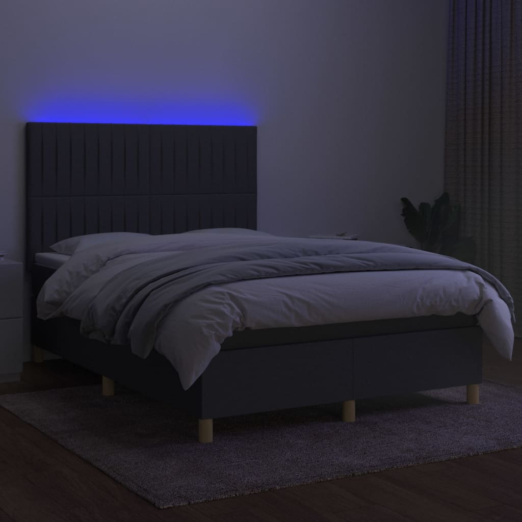 Κρεβάτι Boxspring με Στρώμα & LED Σκ.Γκρι 140x200 εκ Υφασμάτινο