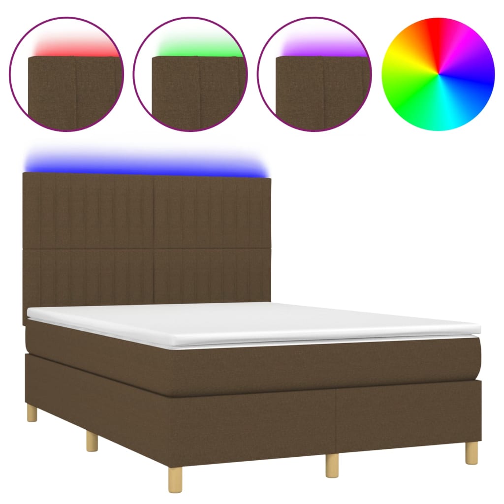 Κρεβάτι Boxspring με Στρώμα & LED Σκ.Καφέ 140x200 εκ Υφασμάτινο - Pakobazaar