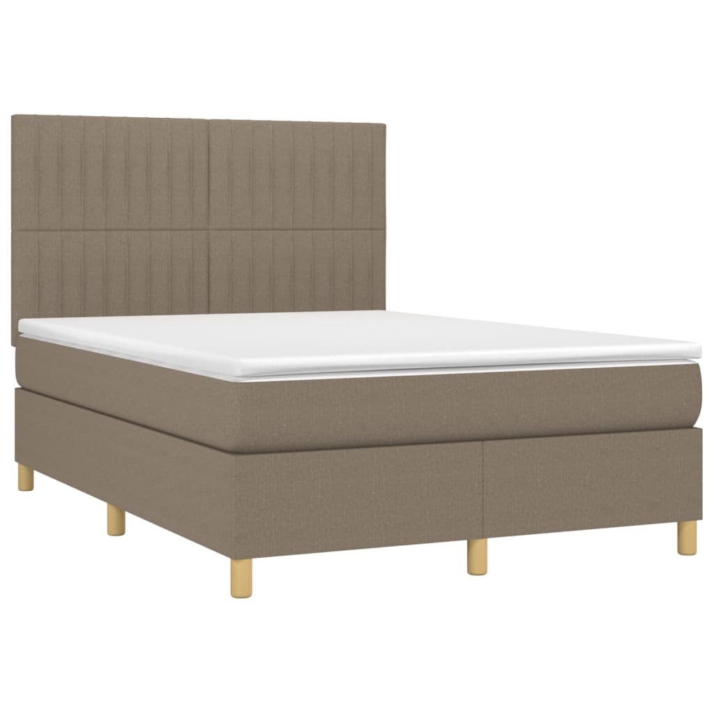 Κρεβάτι Boxspring με Στρώμα & LED Taupe 140x200 εκ. Υφασμάτινο