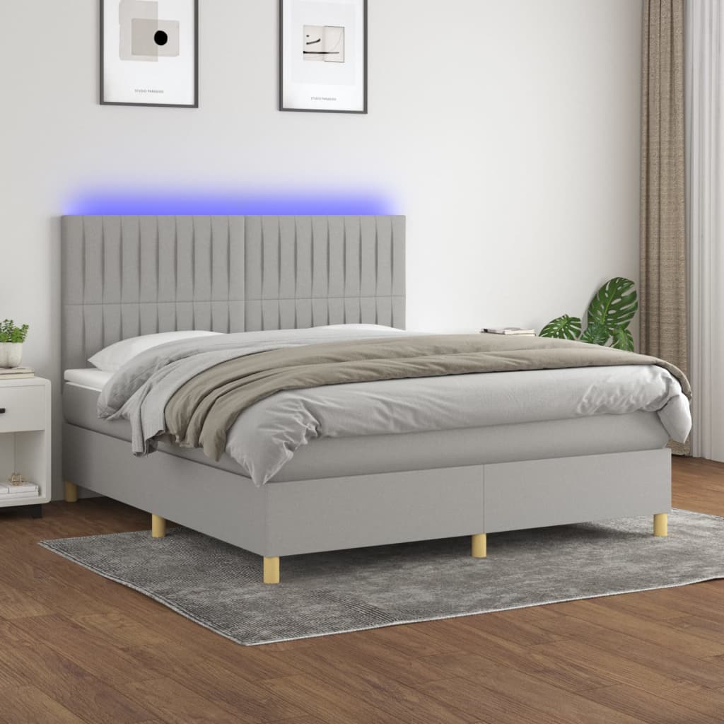 Κρεβάτι Boxspring με Στρώμα & LED Αν.Γκρι 160x200εκ. Υφασμάτινο