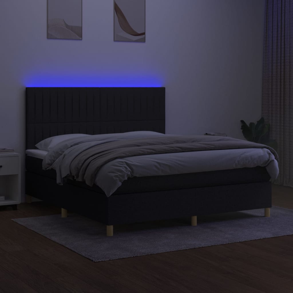 Κρεβάτι Boxspring με Στρώμα & LED Μαύρο 160x200 εκ. Υφασμάτινο