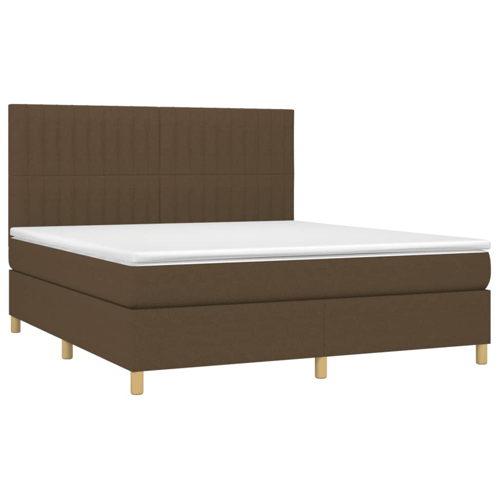 Κρεβάτι Boxspring με Στρώμα & LED Σκ.Καφέ 160x200εκ. Υφασμάτινο - Pakobazaar