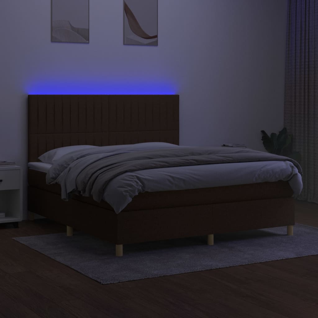 Κρεβάτι Boxspring με Στρώμα & LED Σκ.Καφέ 160x200εκ. Υφασμάτινο - Pakobazaar
