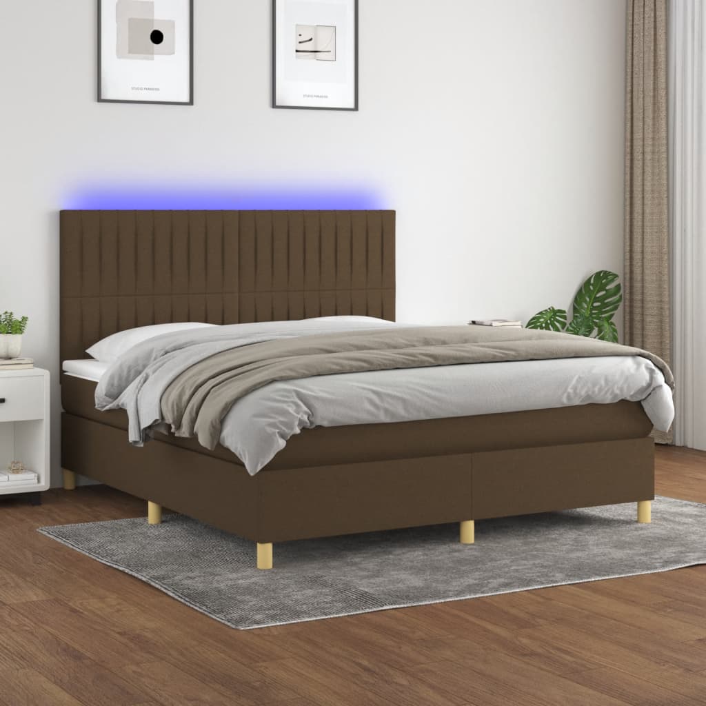 Κρεβάτι Boxspring με Στρώμα & LED Σκ.Καφέ 160x200εκ. Υφασμάτινο - Pakobazaar