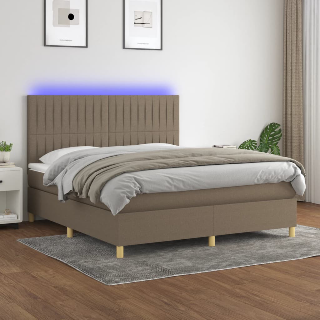 Κρεβάτι Boxspring με Στρώμα & LED Taupe 160x200 εκ. Υφασμάτινο
