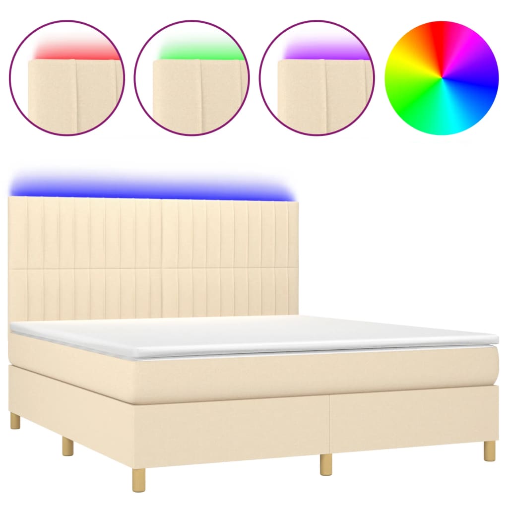 Κρεβάτι Boxspring με Στρώμα & LED Κρεμ 160x200 εκ. Υφασμάτινο