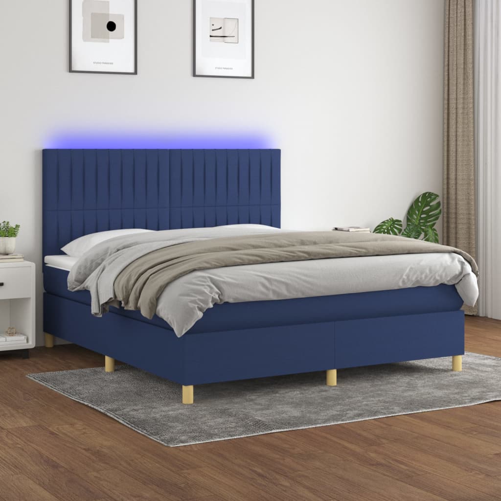 Κρεβάτι Boxspring με Στρώμα & LED Μπλε 160x200 εκ. Υφασμάτινο