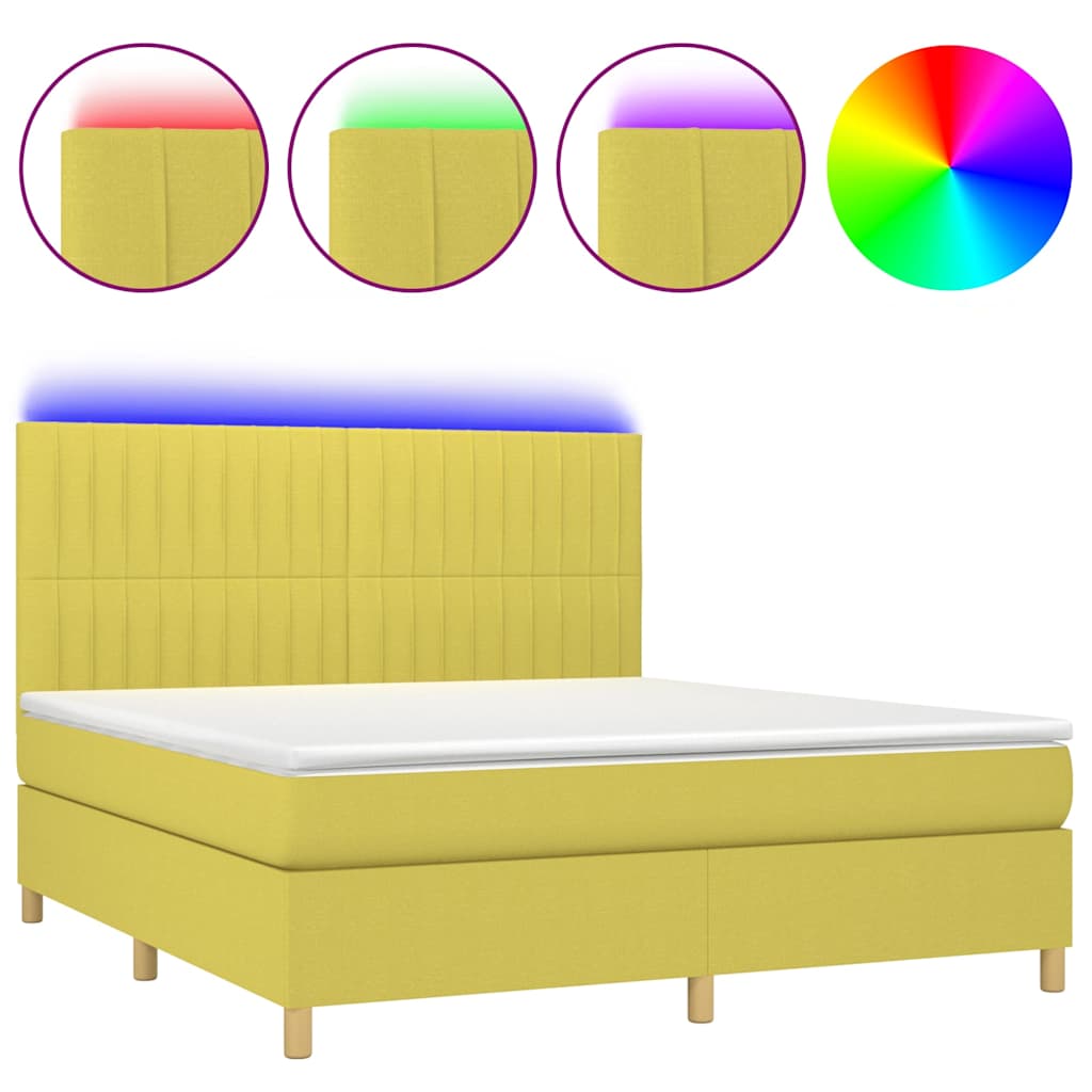 Κρεβάτι Boxspring με Στρώμα & LED Πράσινο 160x200 εκ Υφασμάτινο - Pakobazaar