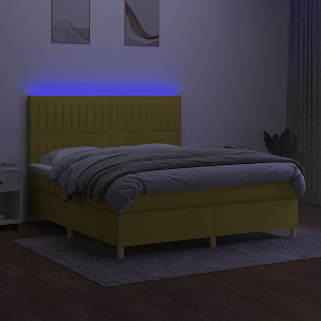 Κρεβάτι Boxspring με Στρώμα & LED Πράσινο 160x200 εκ Υφασμάτινο - Pakobazaar