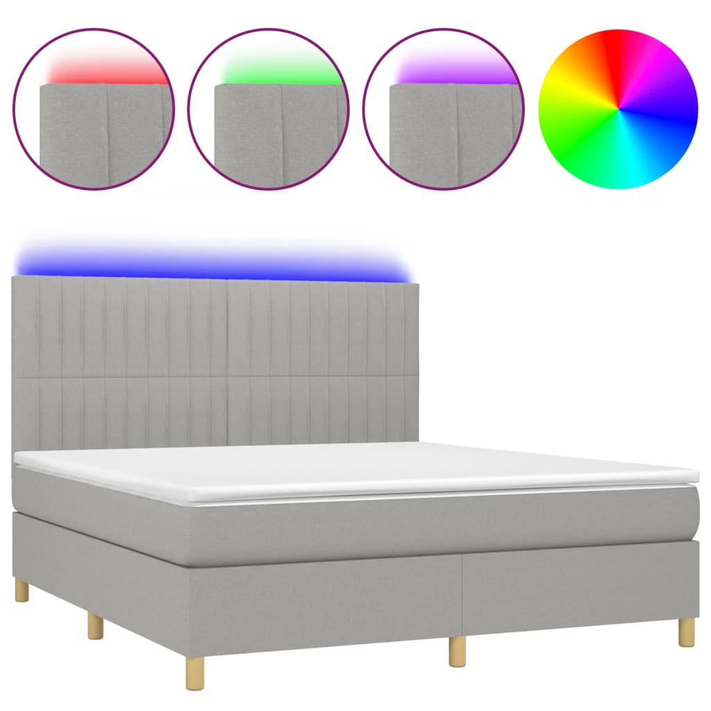 Κρεβάτι Boxspring με Στρώμα & LED Αν.Γκρι 180x200εκ. Υφασμάτινο