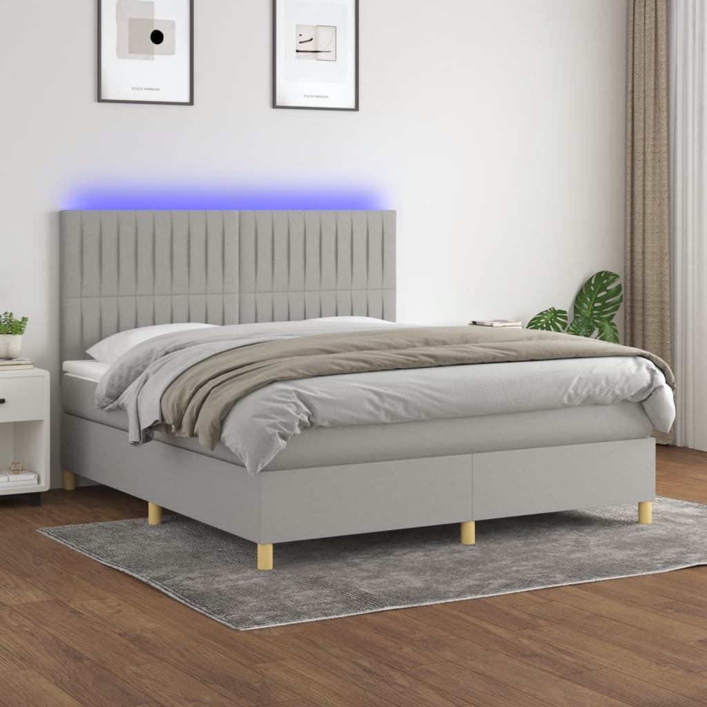 Κρεβάτι Boxspring με Στρώμα & LED Αν.Γκρι 180x200εκ. Υφασμάτινο