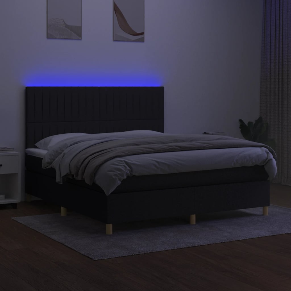 Κρεβάτι Boxspring με Στρώμα & LED Μαύρο 180x200 εκ. Υφασμάτινο