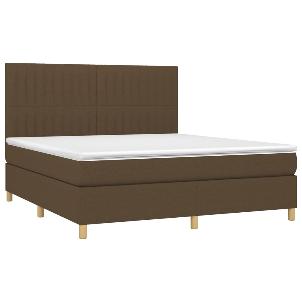 Κρεβάτι Boxspring με Στρώμα & LED Σκ.Καφέ 180x200εκ. Υφασμάτινο - Pakobazaar