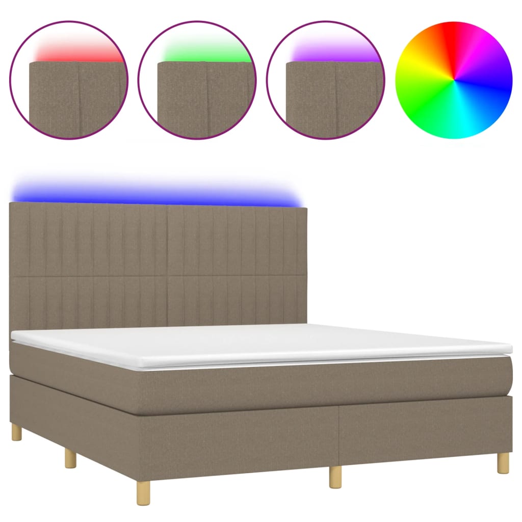 Κρεβάτι Boxspring με Στρώμα & LED Taupe 180x200 εκ. Υφασμάτινο