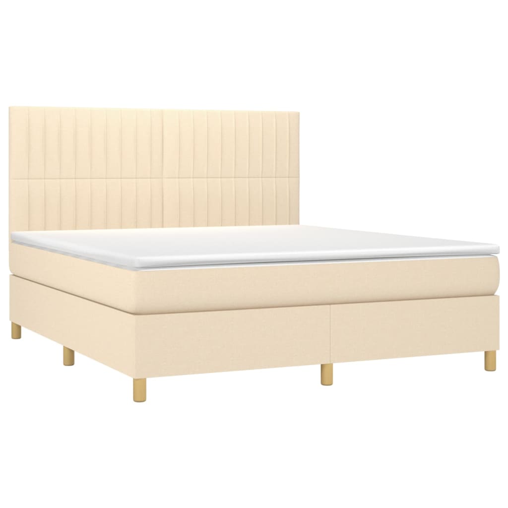 Κρεβάτι Boxspring με Στρώμα & LED Κρεμ 180x200 εκ. Υφασμάτινο - Pakobazaar