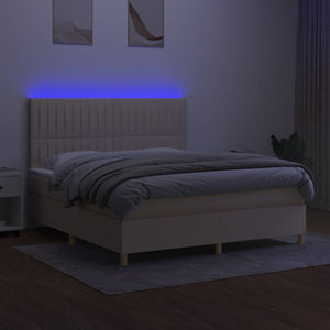 Κρεβάτι Boxspring με Στρώμα & LED Κρεμ 180x200 εκ. Υφασμάτινο - Pakobazaar