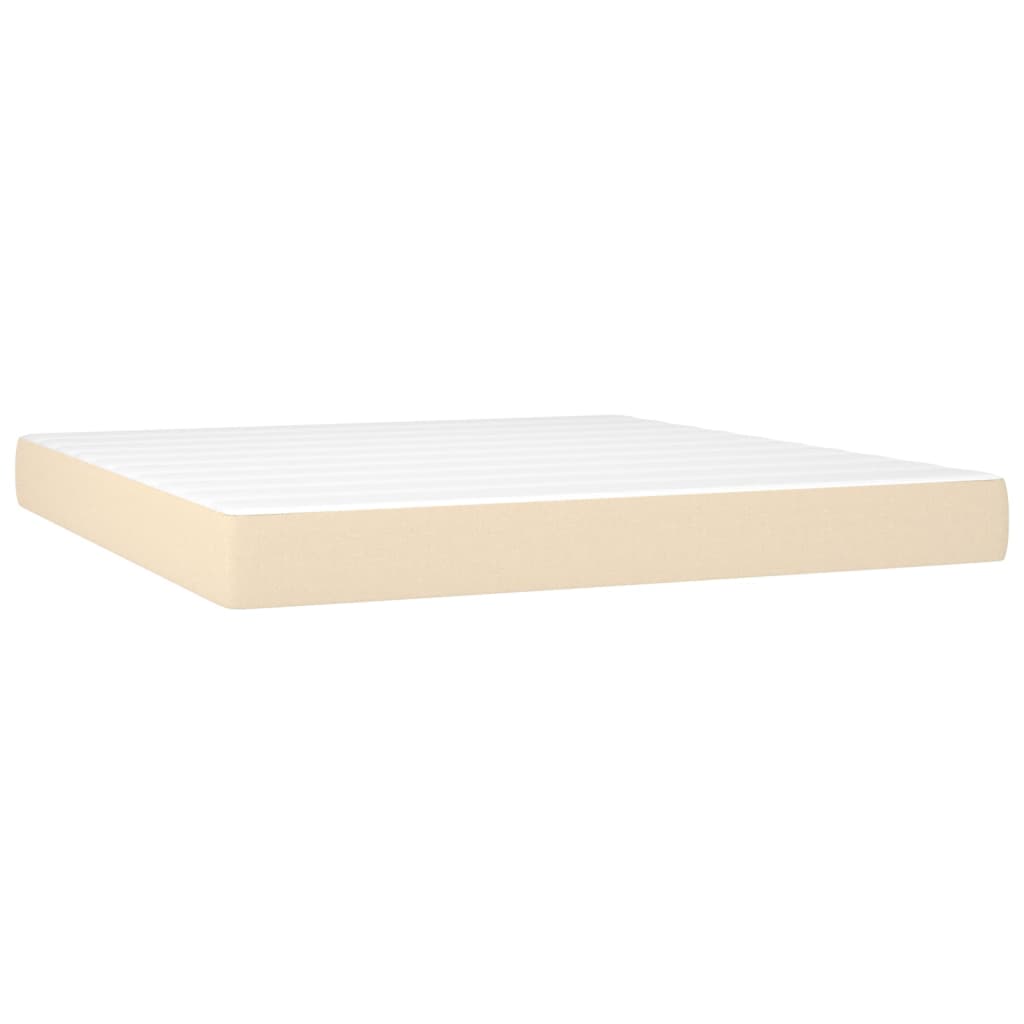 Κρεβάτι Boxspring με Στρώμα & LED Κρεμ 180x200 εκ. Υφασμάτινο - Pakobazaar
