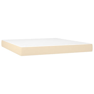 Κρεβάτι Boxspring με Στρώμα & LED Κρεμ 180x200 εκ. Υφασμάτινο - Pakobazaar