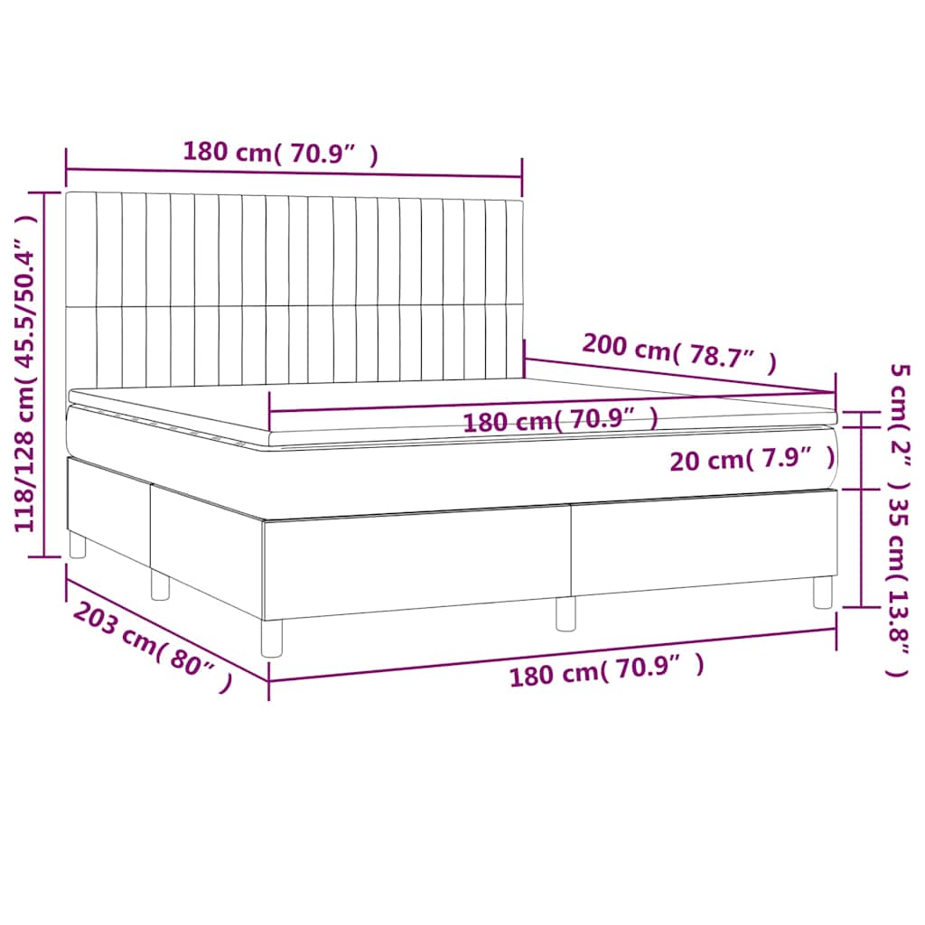 Κρεβάτι Boxspring με Στρώμα & LED Πράσινο 180x200 εκ Υφασμάτινο - Pakobazaar