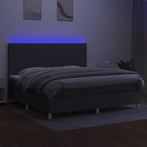 Κρεβάτι Boxspring με Στρώμα & LED Σκ.Γκρι 200x200εκ. Υφασμάτινο