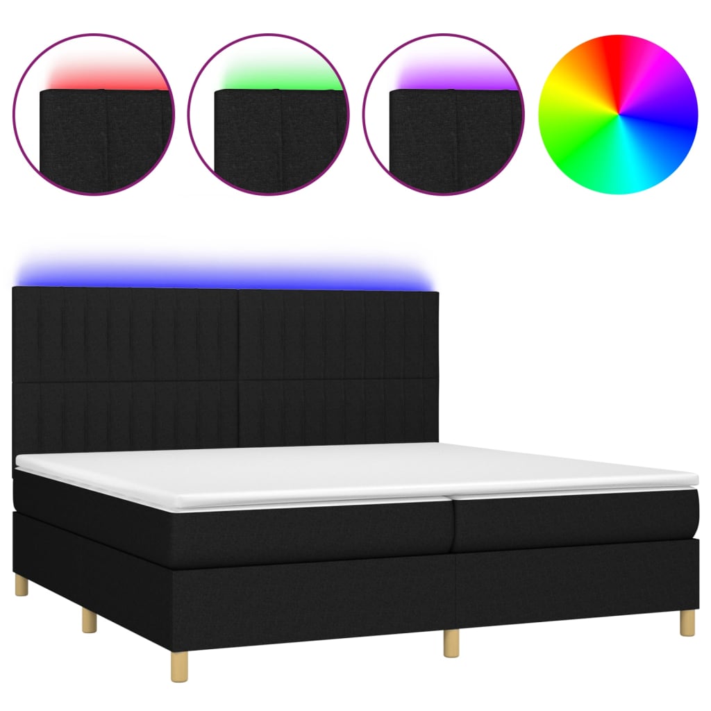 Κρεβάτι Boxspring με Στρώμα & LED Μαύρο 200x200 εκ. Υφασμάτινο