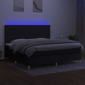 Κρεβάτι Boxspring με Στρώμα & LED Μαύρο 200x200 εκ. Υφασμάτινο