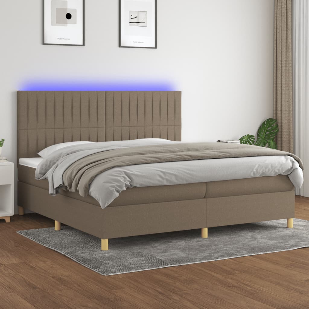 Κρεβάτι Boxspring με Στρώμα & LED Taupe 200x200 εκ. Υφασμάτινο