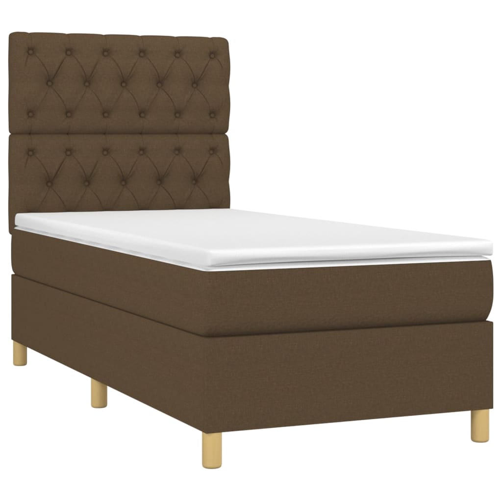 Κρεβάτι Boxspring με Στρώμα & LED Σκ.Καφέ 80x200 εκ. Υφασμάτινο
