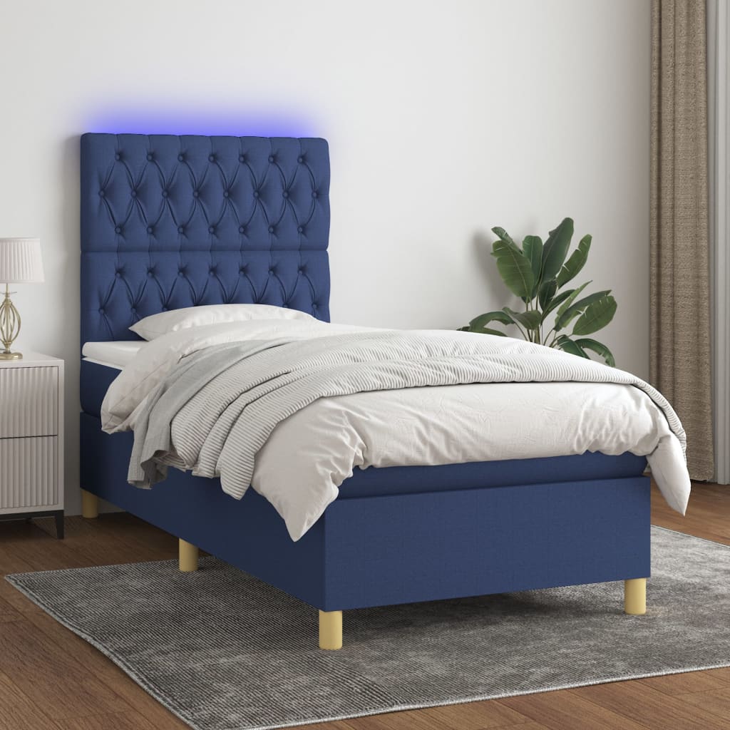 Κρεβάτι Boxspring με Στρώμα & LED Μπλε 80x200 εκ. Υφασμάτινο