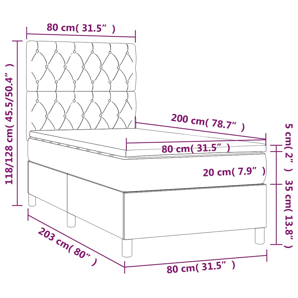 Κρεβάτι Boxspring με Στρώμα & LED Πράσινο 80x200 εκ. Υφασμάτινο