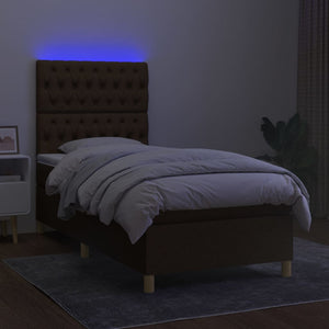 Κρεβάτι Boxspring με Στρώμα & LED Σκ.Καφέ 90x190 εκ. Υφασμάτινο
