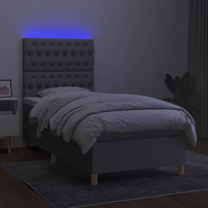 Κρεβάτι Boxspring με Στρώμα & LED Αν.Γκρι 90x200 εκ. Υφασμάτινο