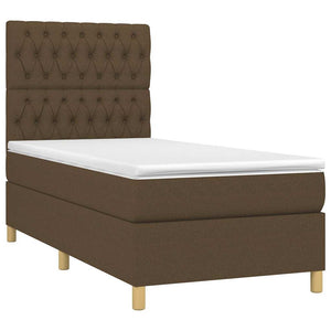 Κρεβάτι Boxspring με Στρώμα & LED Σκ.Καφέ 90x200 εκ. Υφασμάτινο