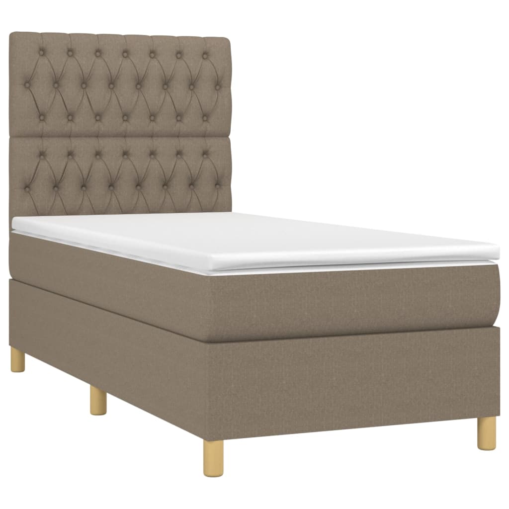 Κρεβάτι Boxspring με Στρώμα & LED Taupe 90x200 εκ. Υφασμάτινο