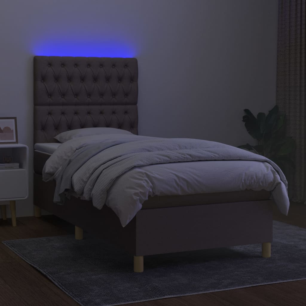 Κρεβάτι Boxspring με Στρώμα & LED Taupe 90x200 εκ. Υφασμάτινο