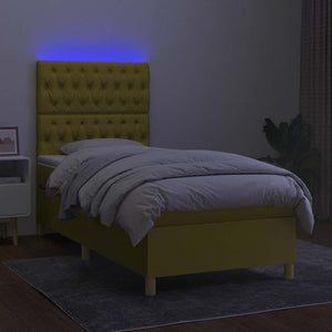Κρεβάτι Boxspring με Στρώμα & LED Πράσινο 100x200 εκ Υφασμάτινο