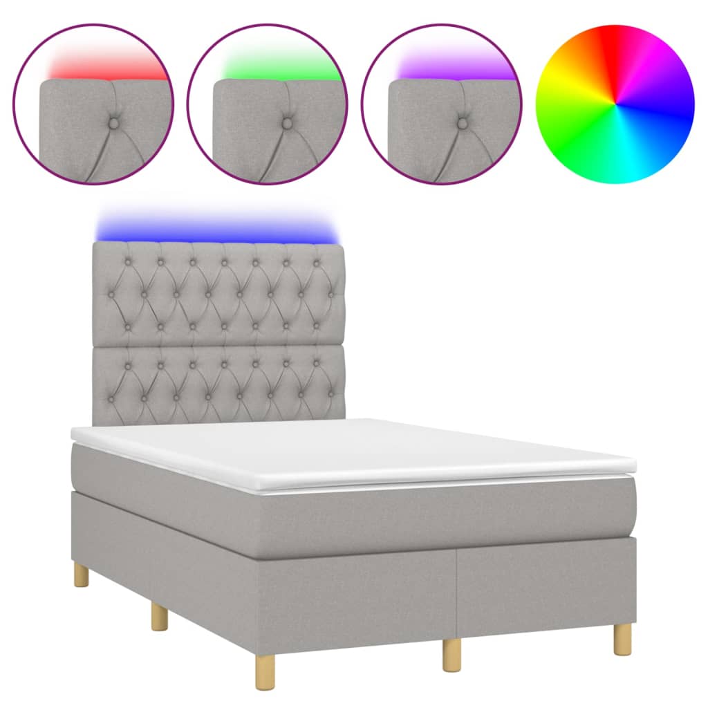 Κρεβάτι Boxspring με Στρώμα & LED Αν.Γκρι 120x200 εκ Υφασμάτινο