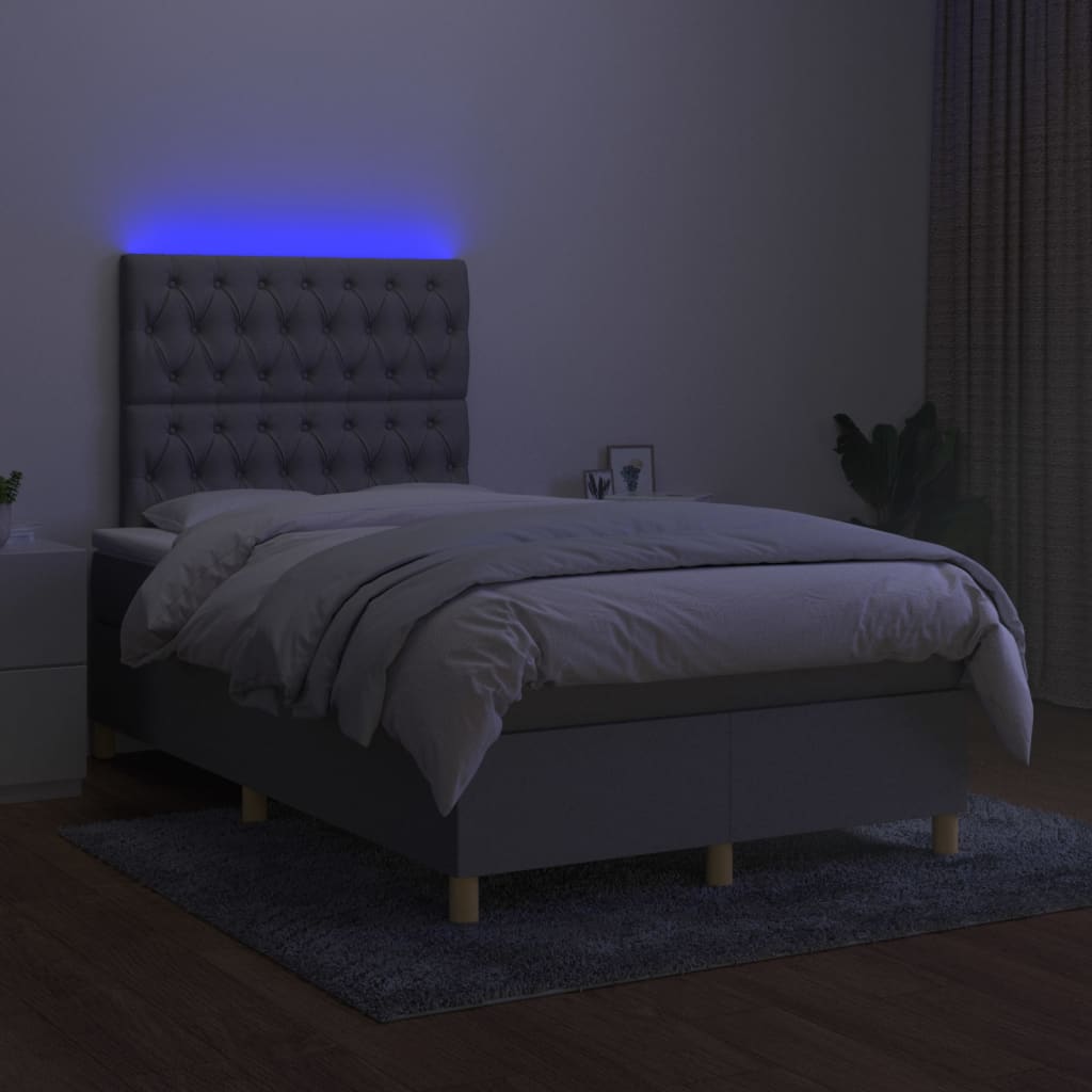 Κρεβάτι Boxspring με Στρώμα & LED Αν.Γκρι 120x200 εκ Υφασμάτινο