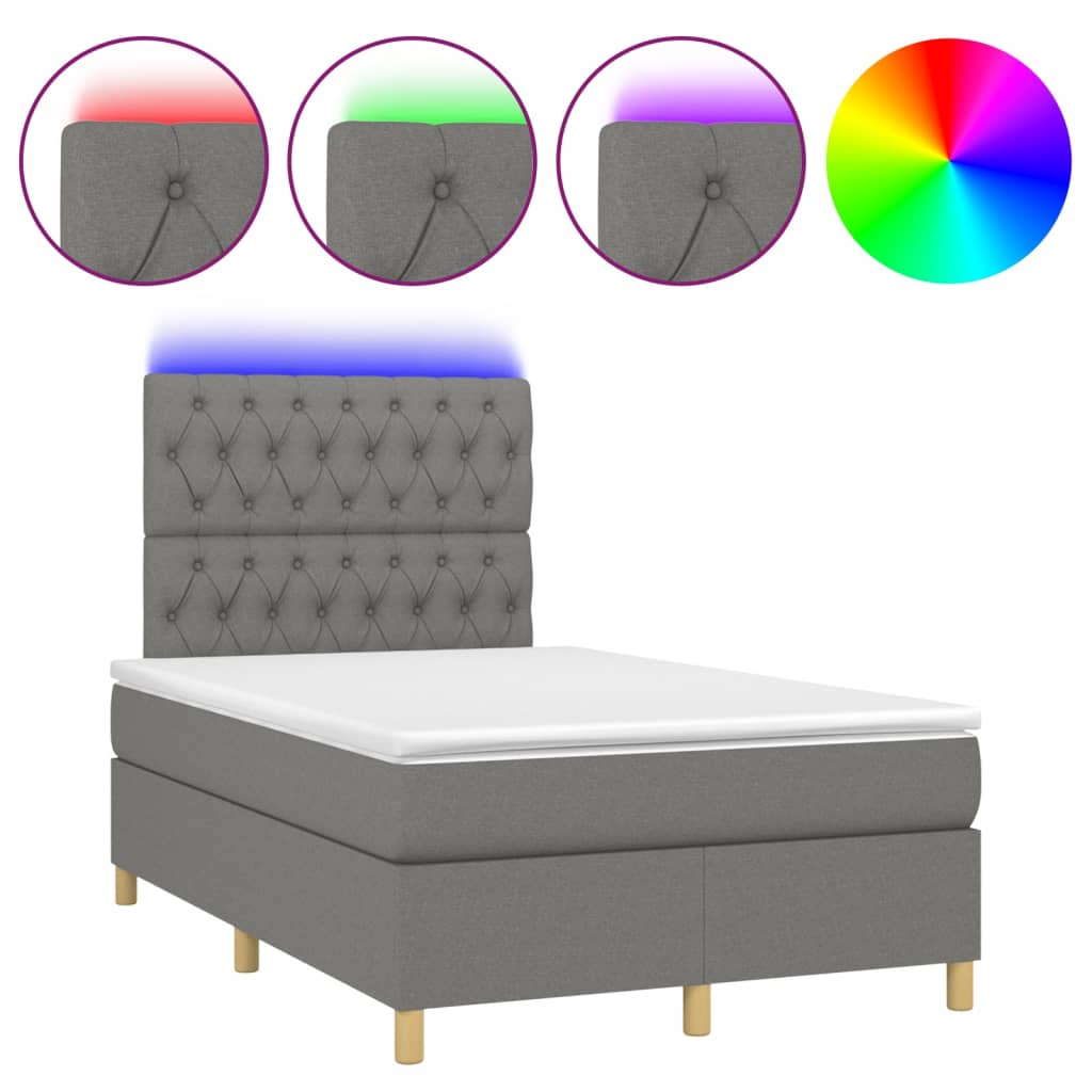 Κρεβάτι Boxspring με Στρώμα & LED Σκ.Γκρι 120x200 εκ Υφασμάτινο