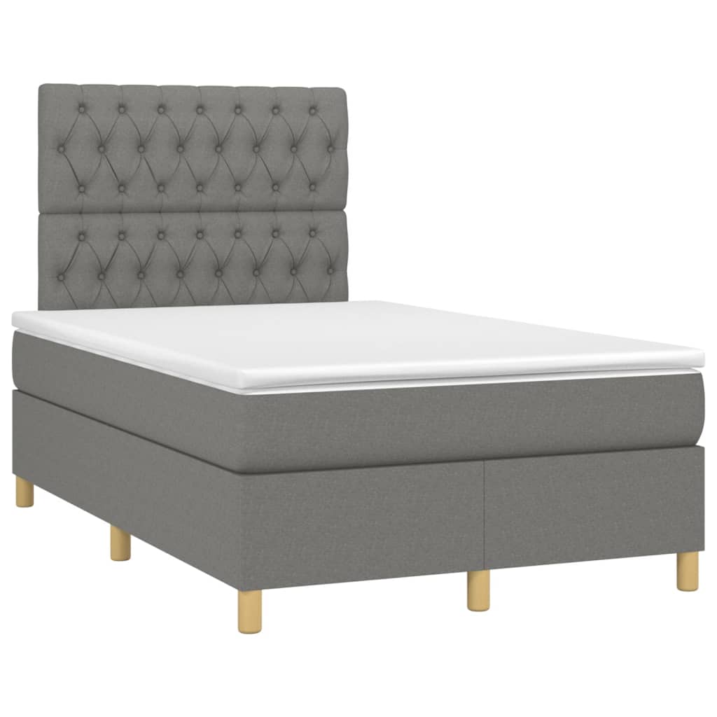 Κρεβάτι Boxspring με Στρώμα & LED Σκ.Γκρι 120x200 εκ Υφασμάτινο