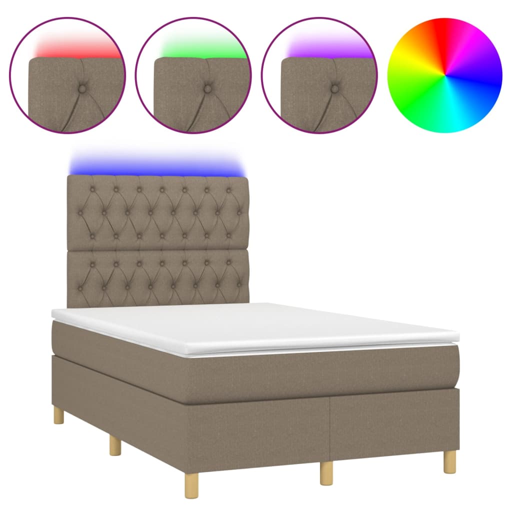 Κρεβάτι Boxspring με Στρώμα & LED Taupe 120x200 εκ. Υφασμάτινο