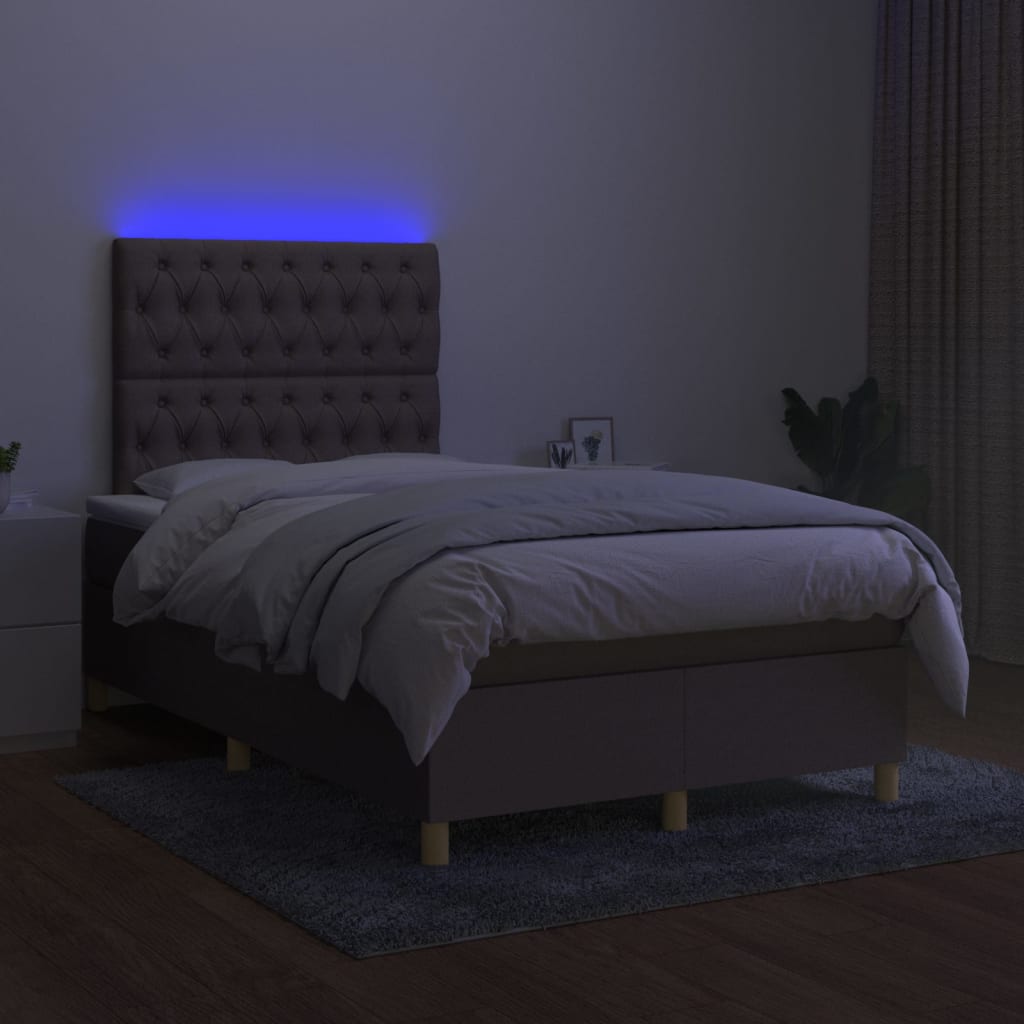 Κρεβάτι Boxspring με Στρώμα & LED Taupe 120x200 εκ. Υφασμάτινο