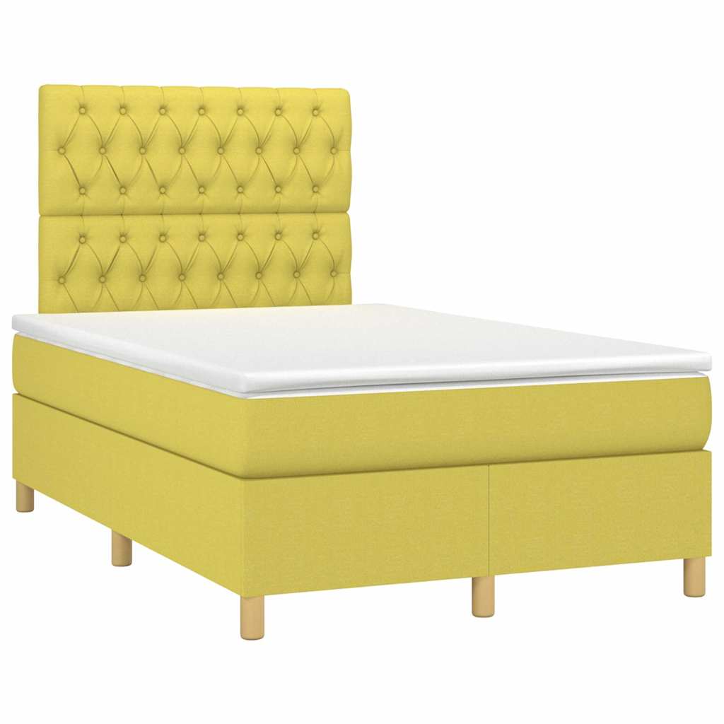 Κρεβάτι Boxspring με Στρώμα & LED Πράσινο 120x200 εκ Υφασμάτινο