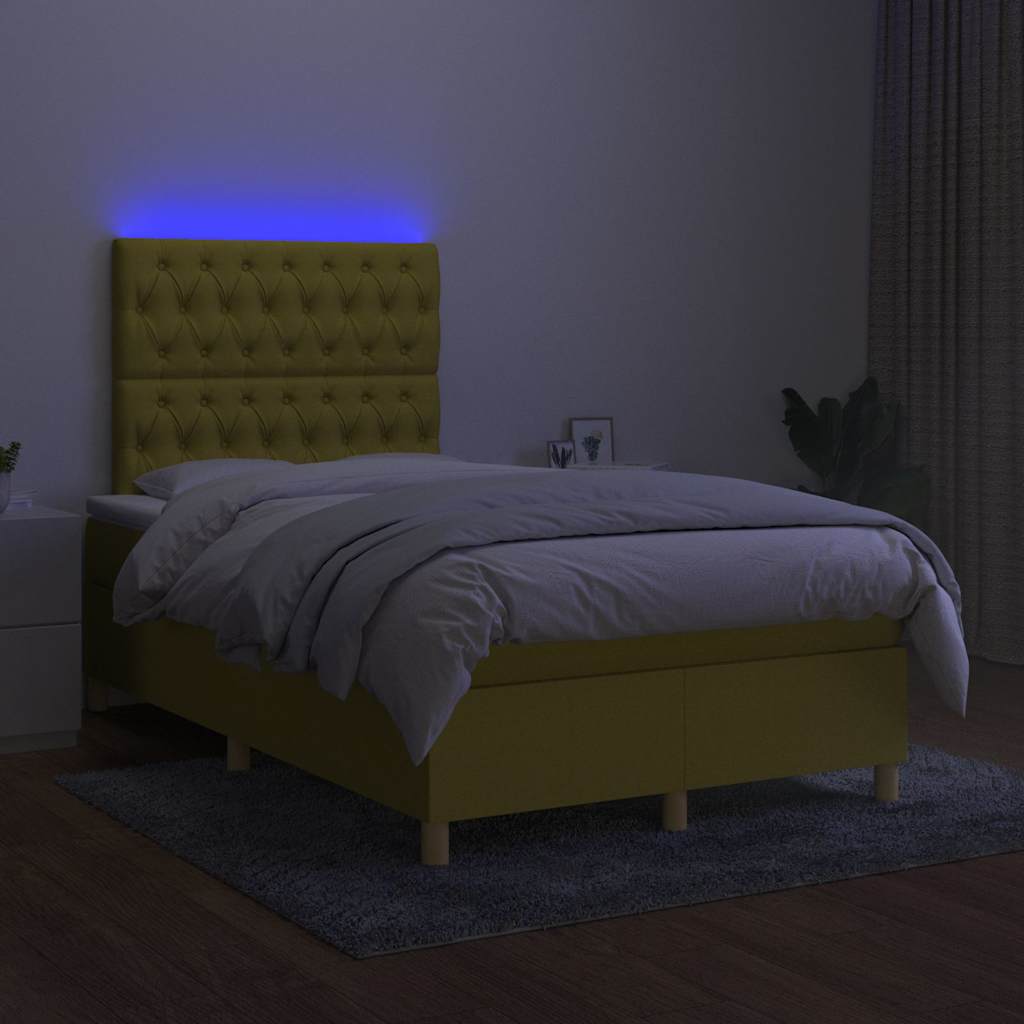 Κρεβάτι Boxspring με Στρώμα & LED Πράσινο 120x200 εκ Υφασμάτινο