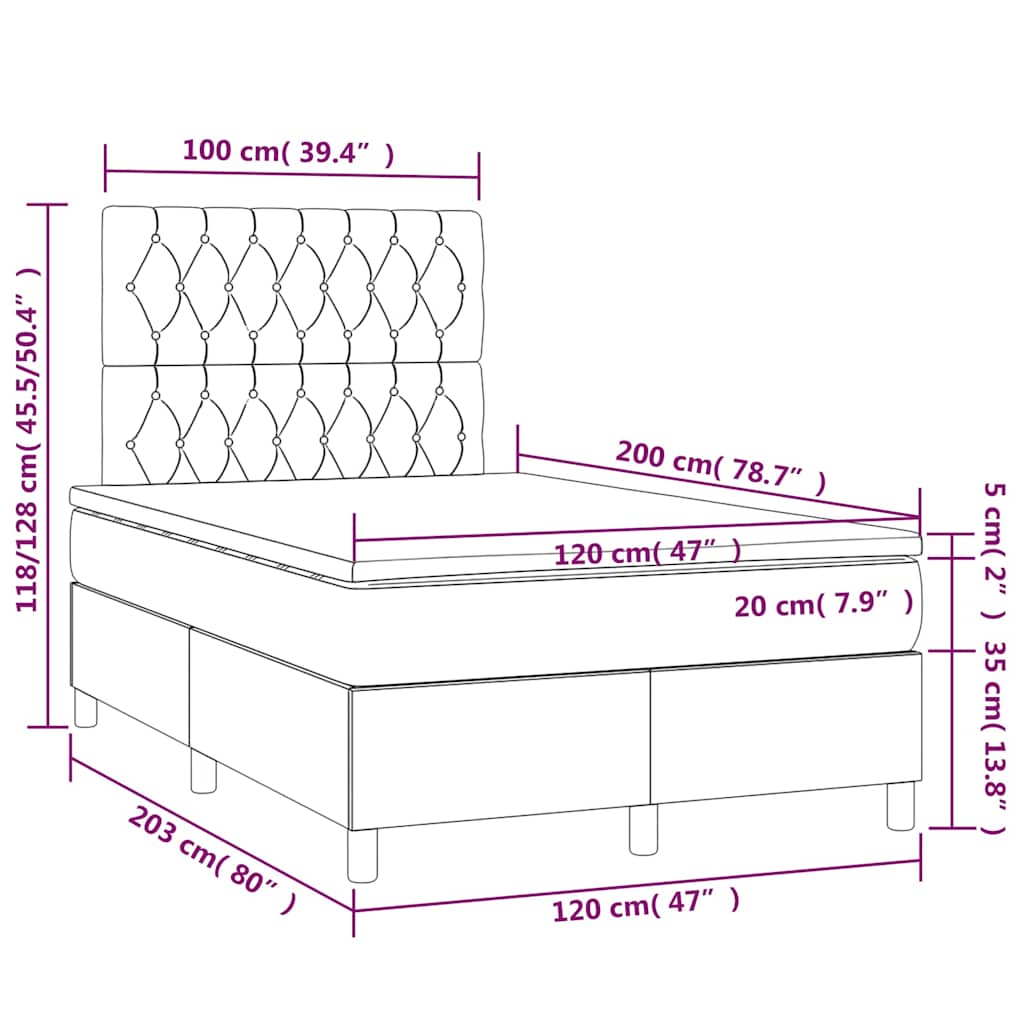 Κρεβάτι Boxspring με Στρώμα & LED Πράσινο 120x200 εκ Υφασμάτινο