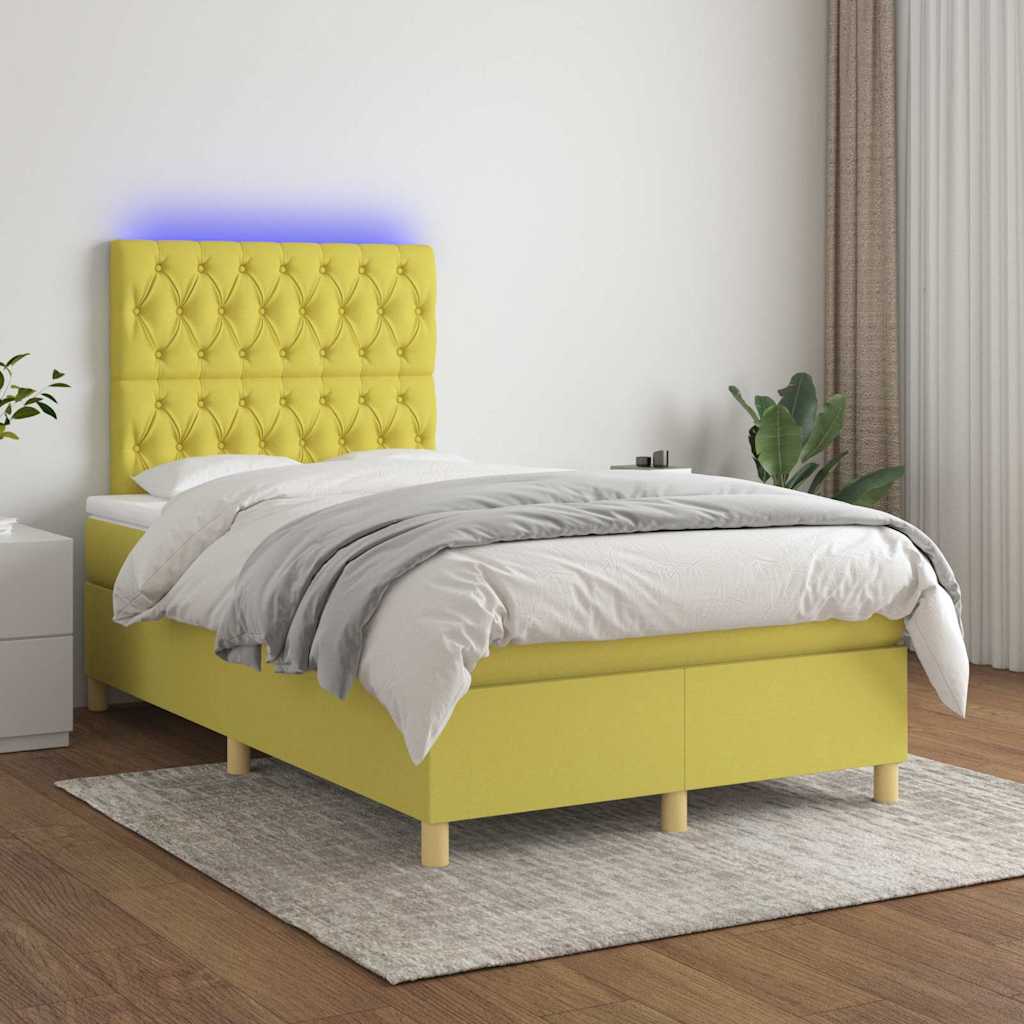 Κρεβάτι Boxspring με Στρώμα & LED Πράσινο 120x200 εκ Υφασμάτινο